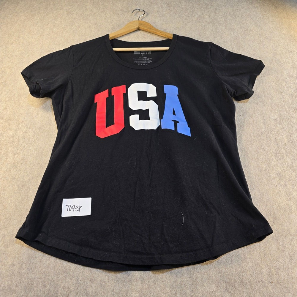 General Standard USA Graphic T-Shirt Black Cotton Made in USA Size L Patriotic